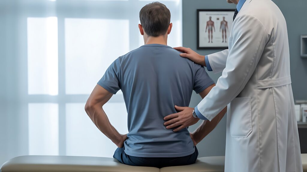 Doctor examining a patient's back for pain