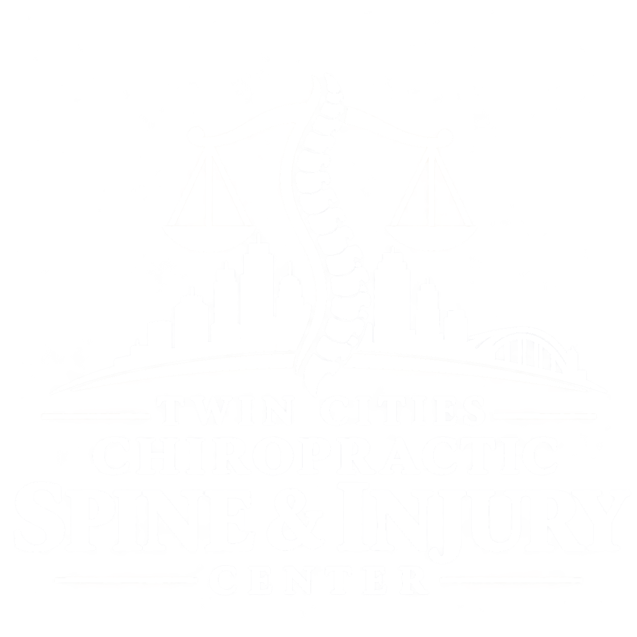Twin Cities Chiropractic Spine and Injury Center logo, white version for dark backgrounds